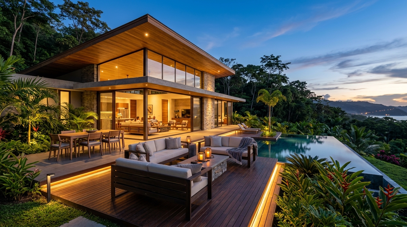Residencia moderna con iluminación ambiental y terraza en Panamá